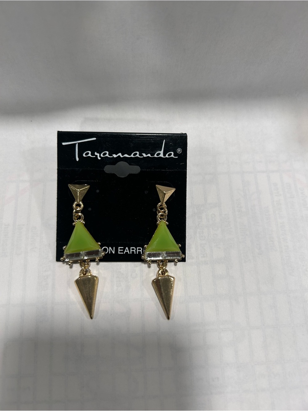 Taramanda Gold-Tone Earrings with Lime Green Triangles